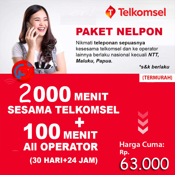 Paket telpon Paket telepon telkomsel - Telp All 100 Mnt + 2.000 Mnt Tsel 30 Hari